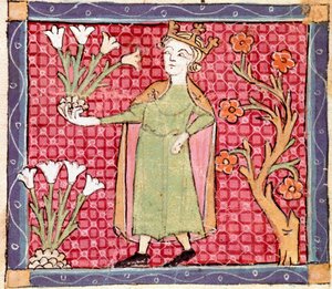 Abril: colheita de plantas. Miniatura tirada de "Breviaire d