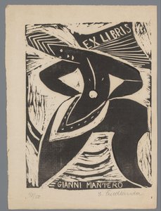 Ex libris van Gianni Mantero de Erna Levy Friedländer (signed by artist)