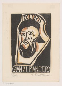 Ex libris de Gianni Mantero de Erna Levy Friedländer (signed by artist)