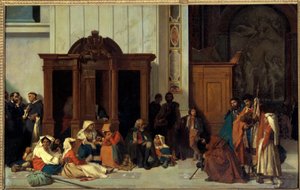 Um confessionário da Basílica de São Pedro em Roma, Pintura de Domingo de Páscoa de Emile Ernest Hillemacher (1818-1887) 1847 Sol. 0,68x1,05 m Paris, Musee d