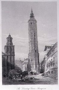 A Torre Inclinada, Saragoça (gravura) de Ernest (after) George
