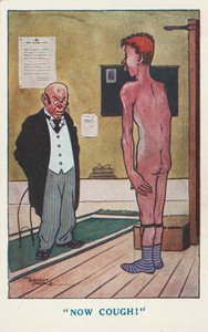 Doutor pedindo a um homem nu para tossir durante um exame médico (cor litho) de Ernest (after) Noble
