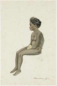 Retrato de uma filha do Orang Kaya (chefe da aldeia) de Af(f)ara na ilha de Workai, ilhas Aru, Sudeste das Molucas de Ernest Alfred Hardouin (signed by artist)