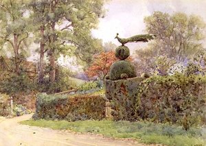 The Old Yew Hedge, Speldhurst, Kent (aquarela) de Ernest Arthur Rowe