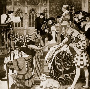 Latimer pregando antes de Edward VI, ilustração de &39;Hutchinson&39;s Story ofthe British Nation&39;, c.1923