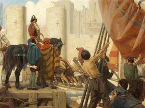 Robert, Conde de Gloucester, construindo a Grande Fortaleza do Castelo de Bristol em 1116 (óleo sobre tela)