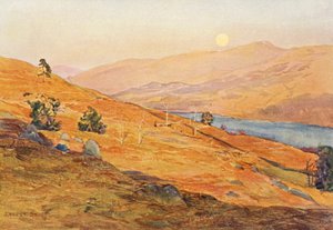 Uma noite de abril no Loch Tay Side (litografia a cores) de Ernest Edward Briggs