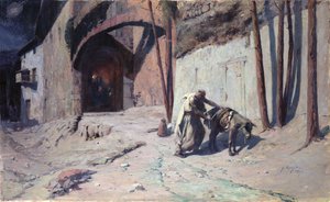 A fuga para o Egito ou, Joseph Colocando uma manada no seu burro, 1894 de Ernest Georges Berges