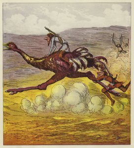 Os irmãos Bold escapam dos gorilas montando um avestruz de Ernest Henry Griset