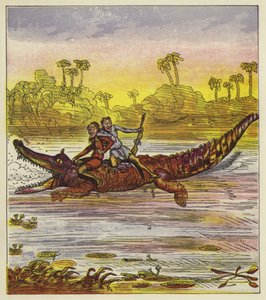 Os irmãos Bold viajando no Nilo por crocodilo de Ernest Henry Griset