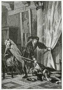 Cena, de, hamlet, 19º século, (bw, engraving)