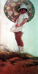 Retrato da Filha do Artista com um Parasol (aguarela) de Ernest Longmate