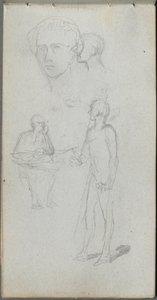 Caderno de desenho, página 12: Várias figuras. de Jean Louis Ernest Meissonier