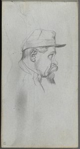 Caderno de desenho, página 13: Busto de um homem de perfil. de Jean Louis Ernest Meissonier