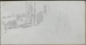 Sketchbook, página 18: Estudo de um cavalo e estudo de uma paisagem de Ernest Meissonier