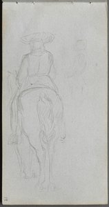 Caderno de desenho, página 19: Estudo de uma figura a cavalo vista de trás. de Jean Louis Ernest Meissonier