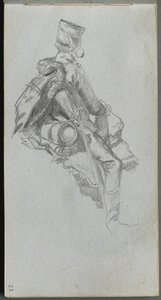 Caderno de desenho, página 23: Soldado sentado. de Jean Louis Ernest Meissonier
