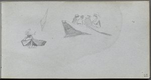 Caderno de desenho, página 25: Estudos de figuras em barcos. de Jean Louis Ernest Meissonier