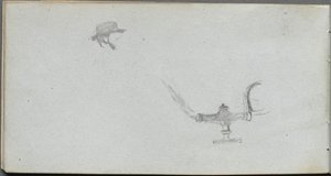 Caderno de desenho, página 26: Estudo de uma cabeça e uma lâmpada. de Jean Louis Ernest Meissonier