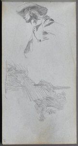 Caderno de desenho, página 27: Estudo detalhado para um estudo de terraço e paisagem. de Jean Louis Ernest Meissonier