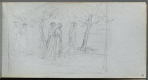 Sketchbook, página 41: Figuras em uma paisagem de Ernest Meissonier