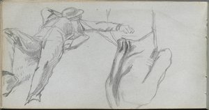 Bloco de desenho, página 58: Figura reclinada e figura por trás. de Jean Louis Ernest Meissonier