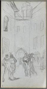 Sketchbook, página 63: Figuras em um pátio de Ernest Meissonier