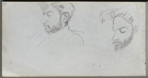 Sketchbook, página 65: Estudo de rostos em perfil de Ernest Meissonier