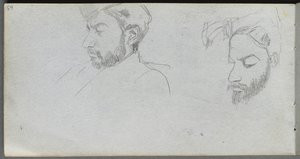 Caderno de desenho, página 65: Estudo de rostos no perfil. de Jean Louis Ernest Meissonier
