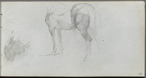 Caderno de desenho, página 73: Estudo de um cavalo, perfil. de Jean Louis Ernest Meissonier