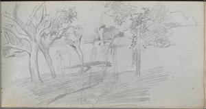 Caderno de desenho, página 74: Estudo da paisagem. de Jean Louis Ernest Meissonier
