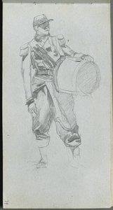 Caderno de desenho, página 79: Soldado com tambor. de Jean Louis Ernest Meissonier