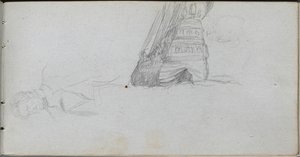 Caderno de desenho, página 84: Estudo de figuras, estudo de um navio. de Jean Louis Ernest Meissonier
