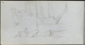 Sketchbook, página 85: Estudo de um navio e bóia de Ernest Meissonier