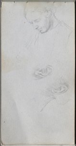 Caderno de desenho, página 96: Estudo de um rosto, ouvidos. de Jean Louis Ernest Meissonier