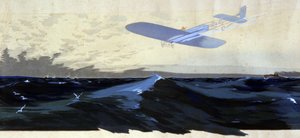 Louis Bleriot: Primeira travessia aérea do Canal da Mancha, c.1920 (ilustração) de Ernest Montaut