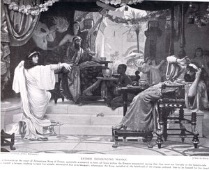 Esther denunciando Hamã, ilustração da &39;Hutchinson&39;s History of the Nations&39;, c.1910