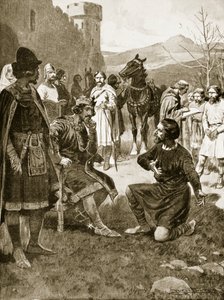David, rei dos escoceses, dispensa Justiça, ilustração da "Hutchinson&39;s Story ofthe British Nation", c.1920