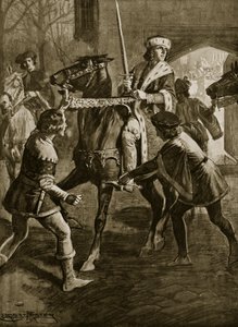 Edward IV foge da mansão do arcebispo em Hertfordshire, em 1470, ilustração da "Hutchinson&39;s Story ofthe British Nation", c.1923 de Ernest Prater