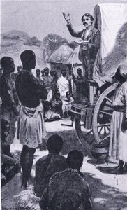 Pregando para o Makololo: Livingstone, ilustração deCassells Romance of Famous Lives, c.1940 de Ernest Prater