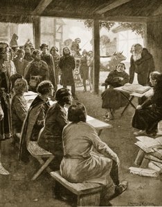 A Fundação de Cambridge em 1109, ilustração da "Hutchinson&39;s Story of the British Nation", c.1923