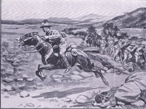 A captura do guarda-costas: ataque audaz de Lieut Batemans, ilustração de After Pretoria: The Guerilla War, 1902 de Ernest Prater