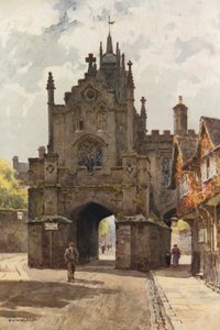 East Gate, Warwick (cor litho) de Ernest William Haslehust