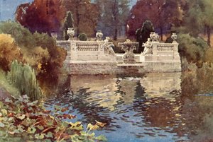 Lancaster Gate Fountain, Kensington Gardens (lito colorido) de Ernest William Haslehust