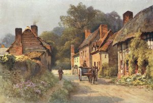 Old Cottages, Fownhope (cor litho) de Ernest William Haslehust