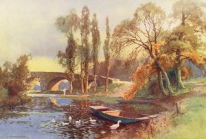 Rio Tamisa: Ponte de Chertsey (litografia a cores) de Ernest William Haslehust