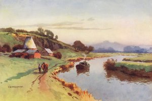 Rio Tamisa: Vista de Sutton Bridge (litografia a cores) de Ernest William Haslehust