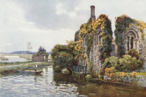 Ruínas da Casa de Norman, Christchurch (cor litho) de Ernest William Haslehust