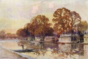 As Barcaças do Colégio e a Ponte Folly Bridge (cor litho) de Ernest William Haslehust