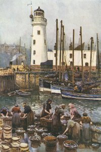 O Porto durante a Época do Arenque (cor litho) de Ernest William Haslehust